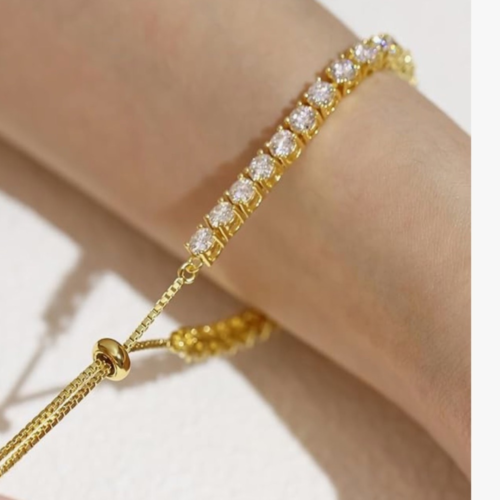 Anthropologie Gold Bracelet with Clear Crystal Accents